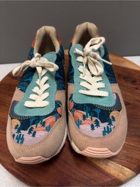 Inkkas Desert Landscape Sneakers | Southwestern Cactus Print Lace-Up Shoes sz 10